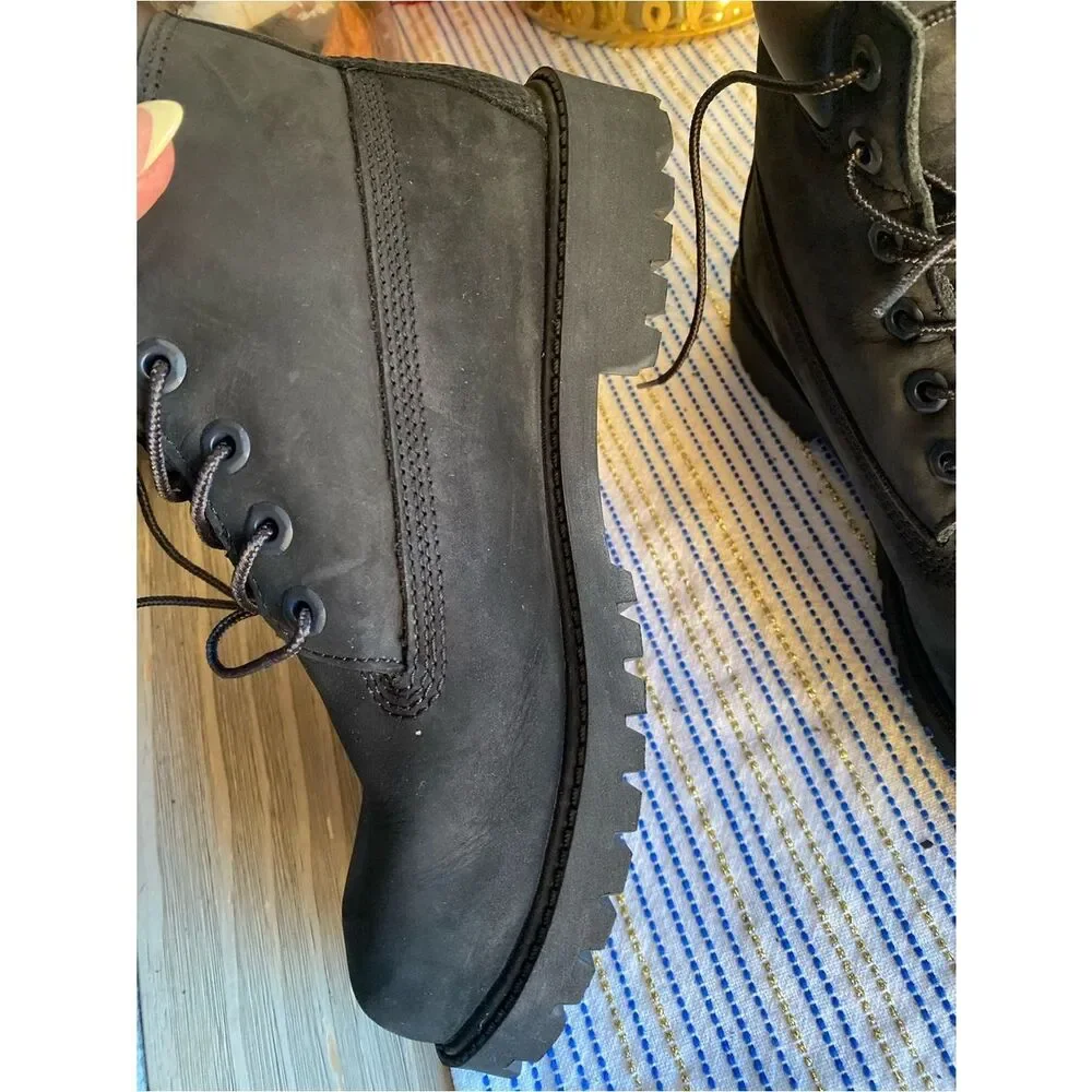 Timberland Junior's Size 5 EU 37.5 6” Premium Black Suede Work Boots NEW